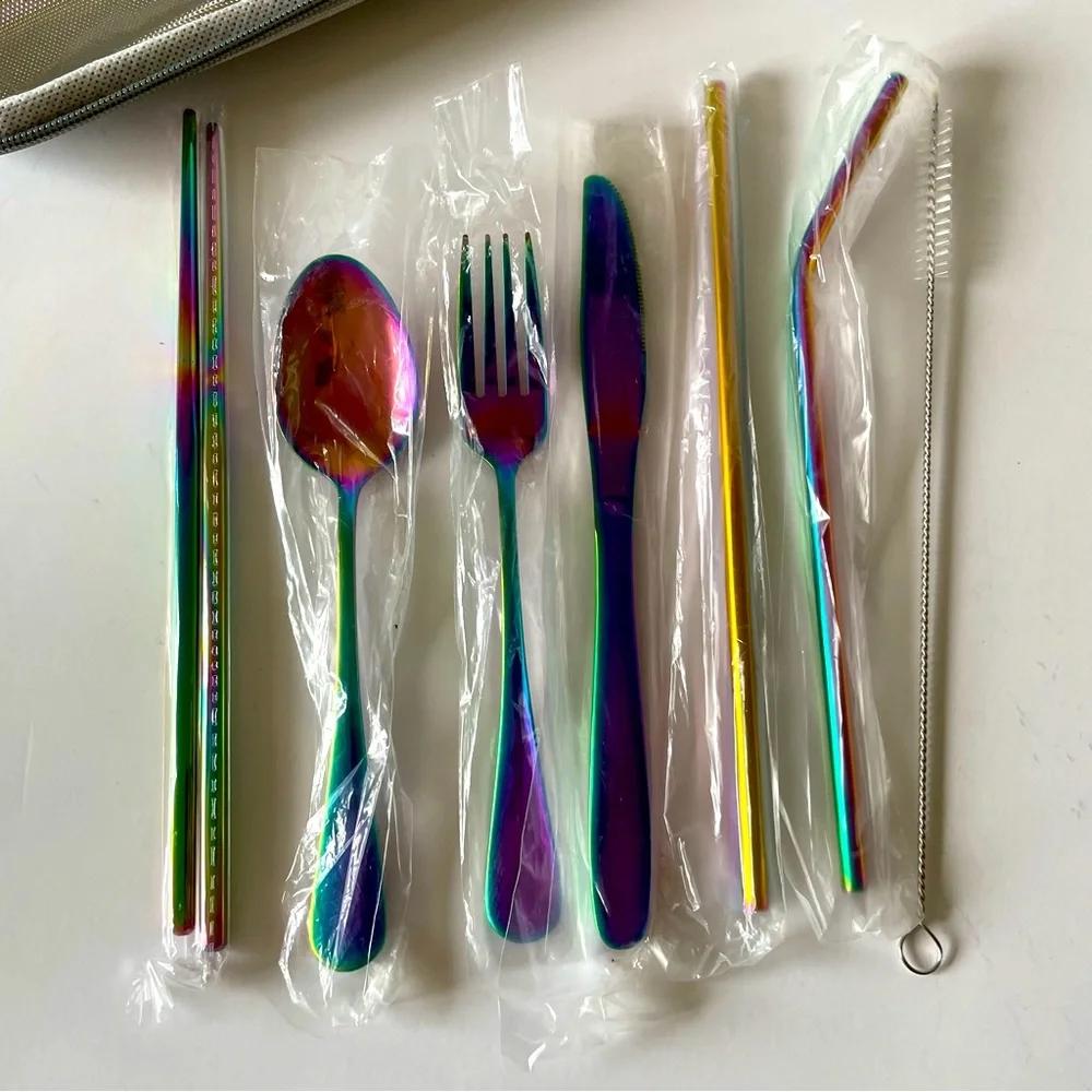 Travel Iridescent Utensil Set in Bag